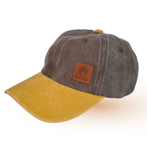 Gorra vintage de gabardina prelavada combinada en colores gris y mostaza