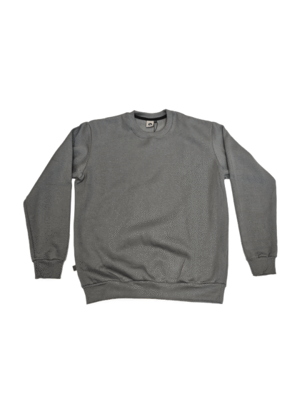 BUZO FRIZA PESADO LISO CUELLO REDONDO GRIS TOPO