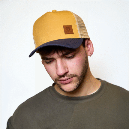 GORRA TRUCKER PREMIUM AZUL MOSTAZA BEIGE