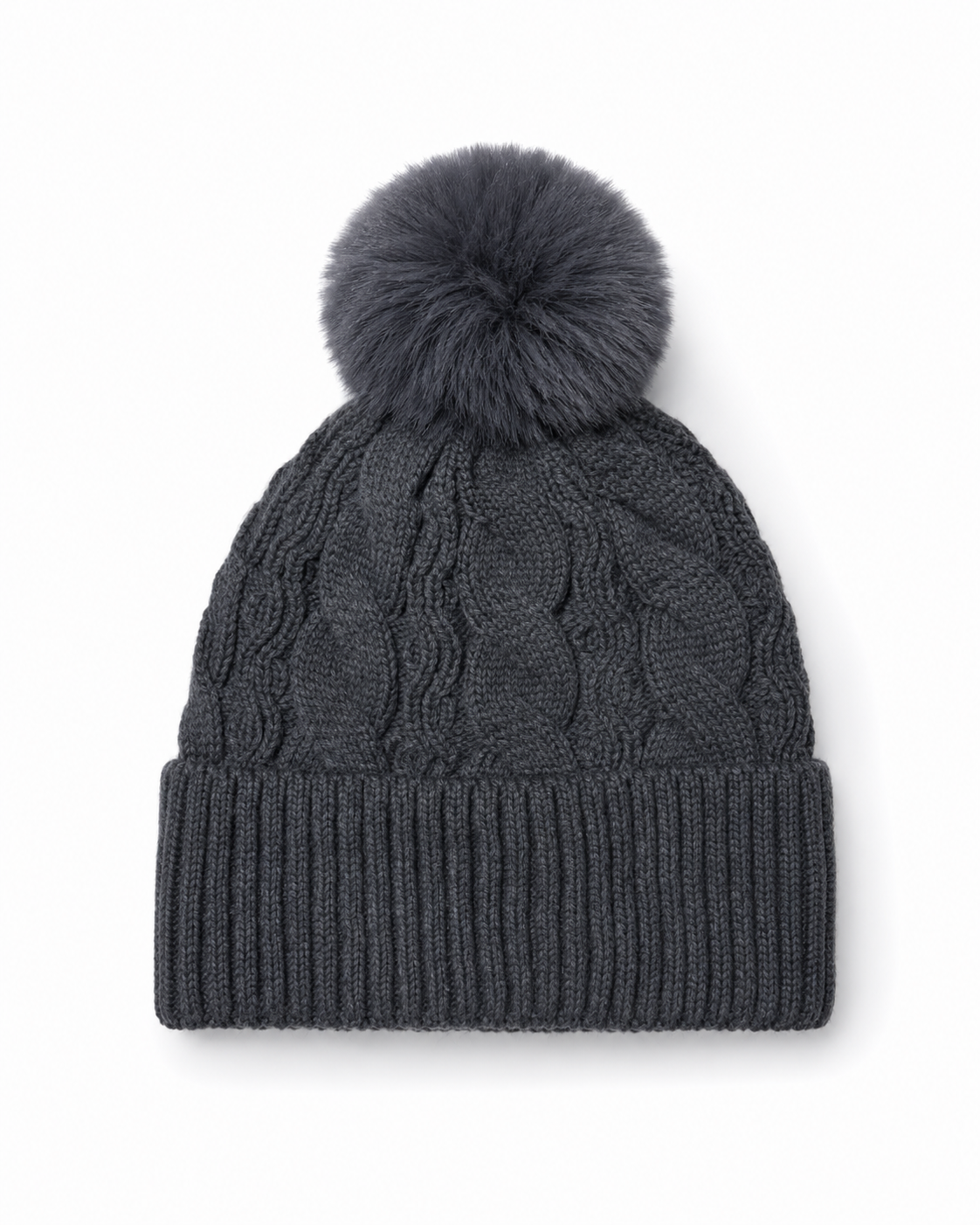1-Gris-01 GORRO POMPON DE LANA FORRADO CON MICROPIEL GRIS - Imagen 1