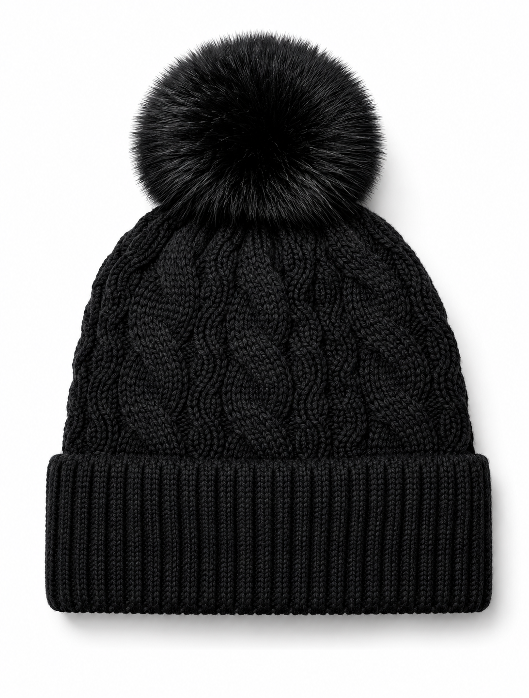 1-Negro-01 GORRO POMPON DE LANA FORRADO CON MICROPIEL NEGRO - Imagen 1