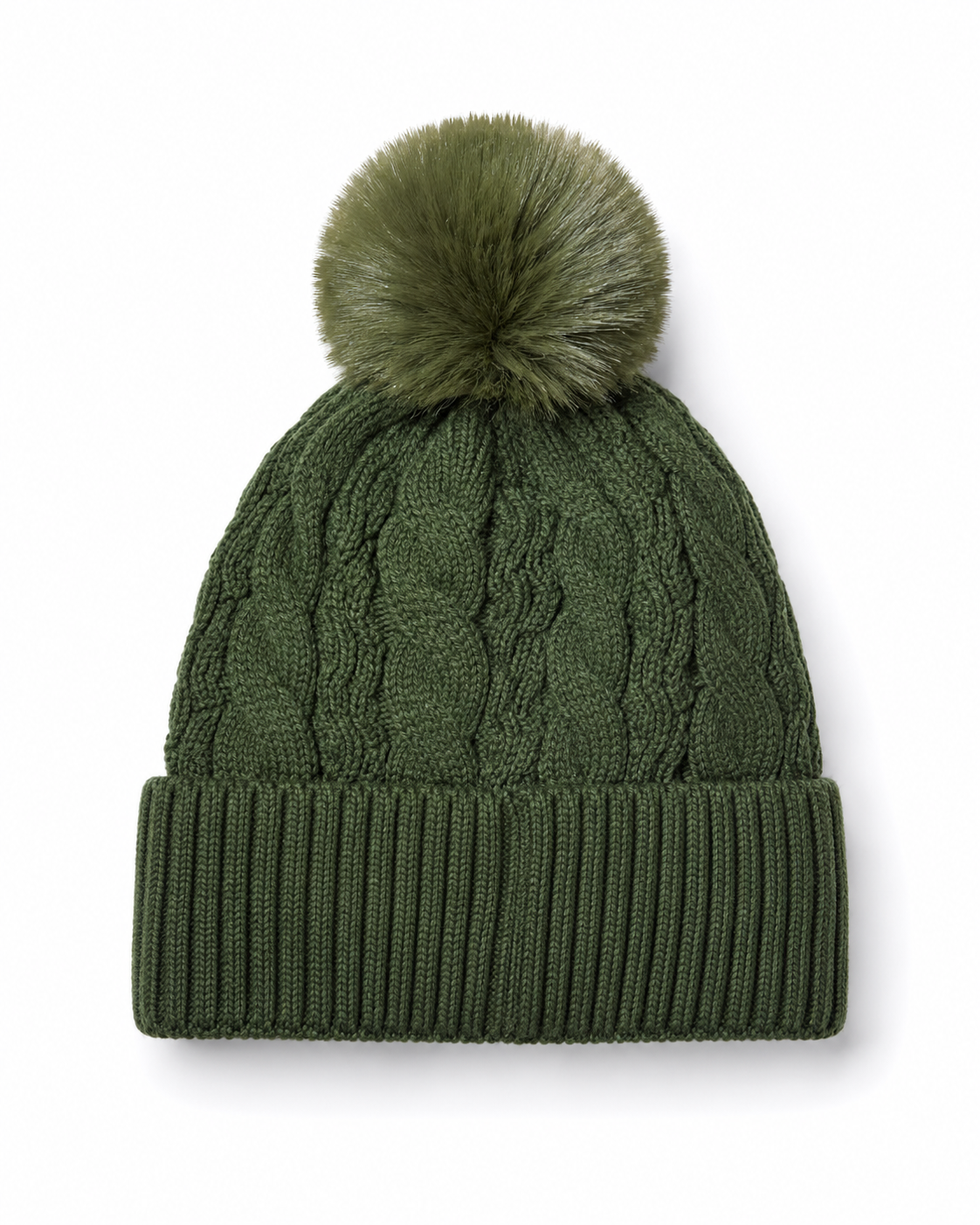 1-Verde-01 GORRO POMPON DE LANA FORRADO CON MICROPIEL VERDE MILITAR - Imagen 1
